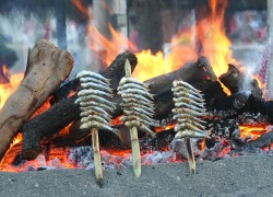 Самое известное блюдо – это Эспето де Сардинас т. е. жареные сардины, их нанизывают на тростник и поджаривают на огне, быстро, просто и вкусно!